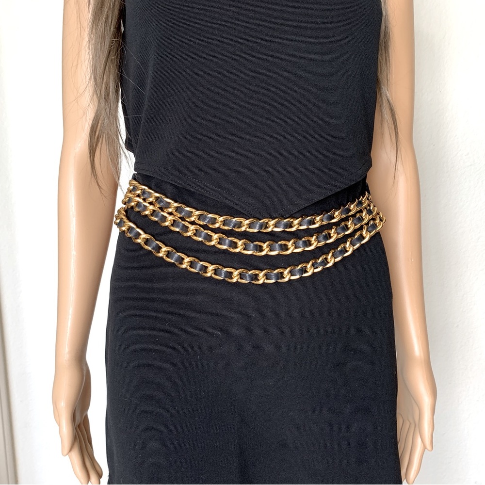 Vintage Chain Belt 1980’s Black Leather Belt Sz XS COCO-Inspired Women’s Belt